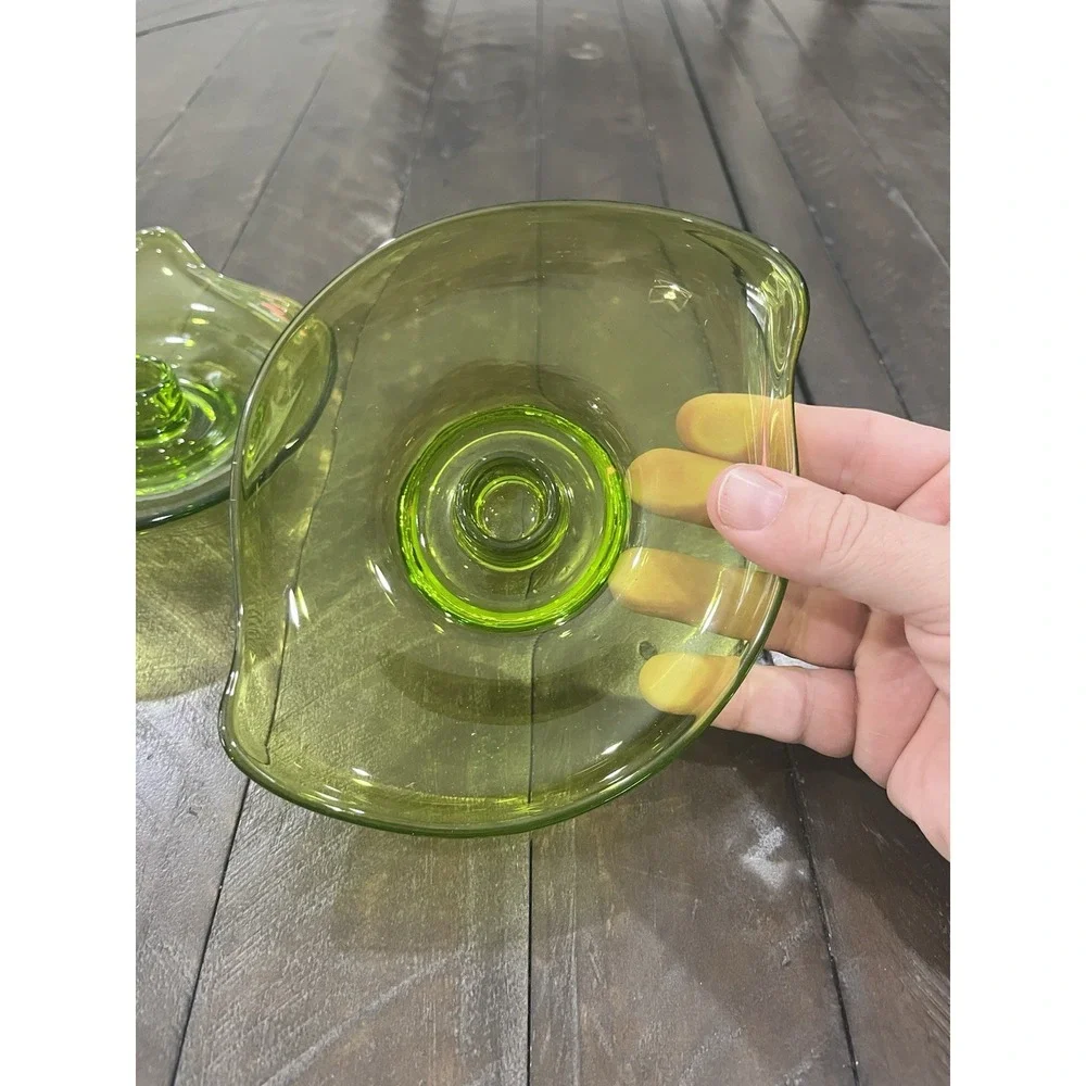 Viking Art Amoebic Epic Glass Candle‎ Holders #1196 Avocado Green Set of 2 MCM